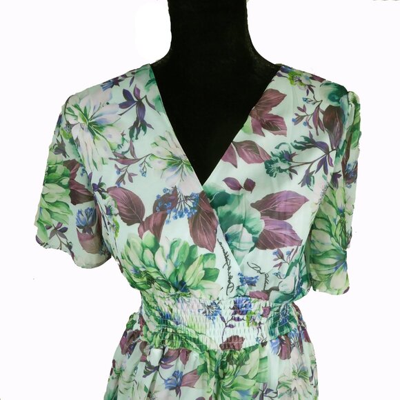 Elegant Mint Green Floral Edwardian inspired Tea gown Size M - L - Picture 4 of 9